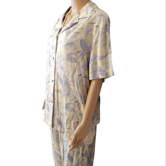 Newport Blue Women's Size XL Tropical Silk Cropped Pants And Button Up Top Set - Picture 2 of 14